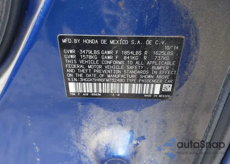 2015 Honda Fit Ex/Ex-L from USA, damaged, VIN 3HGGK5H86FM732480